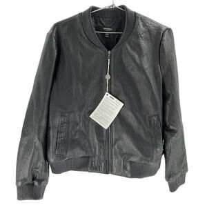 Muubaa Textured Black Bomber Jacket Size Uk 16 / US 12